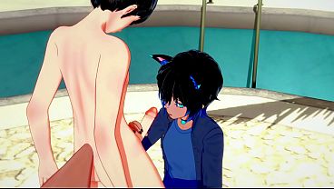Yaoi - Catboy x Foxboy Handjob and Blowjob - Sissy crossdress Japanese Asian Manga Anime Film