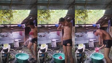 Edo Asian Hunk Gushes Cum in Public Shower Oops Drip