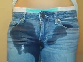 Girl wets pull-up til it leaks