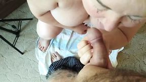 mother-in-law passionately sucks my dick and I fill her mouth with hot cum