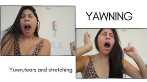 Yawning tears and stretching in the morning