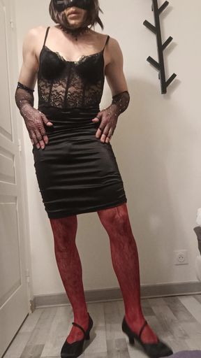 Crossdresser in dress and stockings