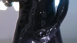 Masturbation in a skin-tight catsuit