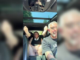 Wife Toys Her Vagina in the Back Seat Whilst Dad Drives, Road Travel
