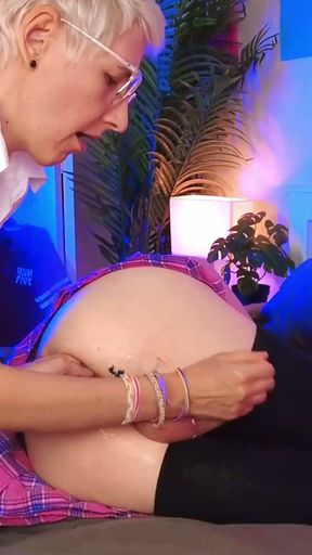 Hot Milf gives a handjob for bottom twink wtih ruined orgasm   Clip 1