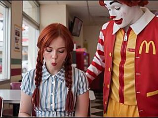 Pippi came to McDonald's to eat a burger, but Ronald had other plans for her!! (Ai generated)