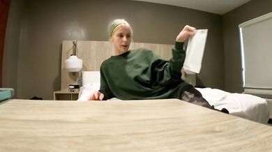 Blonde petite girlfriend gives me a surprise blowjob in Vegas travel vlog