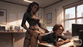 The Bitchin' Business Babe Entices with Her Aroused, Drooling Stare in the Ebony Office - XXX!