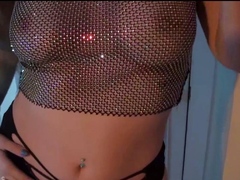 Brunette amateur babe strips off and masturbates