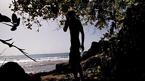 Handsome hunk enjoys nude beach love outdoors