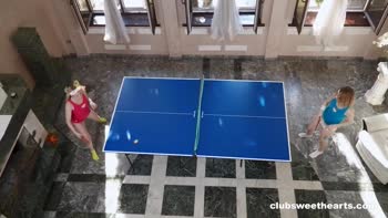 Lesbian Ping Pong Fling with Petite Tattooed Cuties