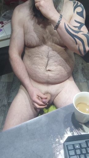 Drinking Morning Coffe and Jerk My Cock