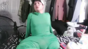 Amputee Twink Jerks Thick Cock in Tight Latex and Cums Hard
