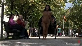 Naked Euro babe pulling chariot