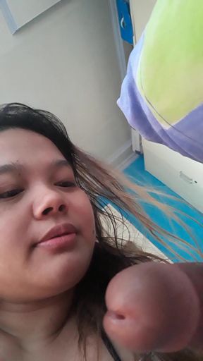 Filipina big-titted beauty gives a blowjob