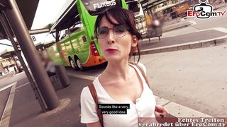 German Skinny student teen pickup at public bus station