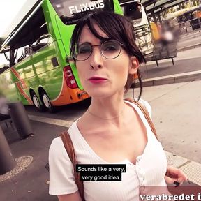 German Skinny student teen pickup at public bus station