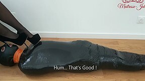Femdom Mistress Mummified Her Slowly Sissy Slave ! Shoejob Footjob Bondage