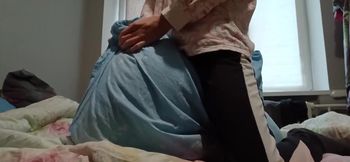 Super Skinny Girl Rubs Her Pussy on a Pillow and Cums Quickly so Her Parents Don't Catch Her