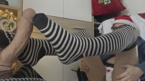 I wear long striped socks and get your cream out of your cock