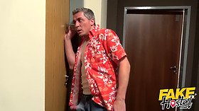 Fake Hostel - Crazy glory hole fun for hot tall ebony Brazilian & small skinny French backpackers sucking cock through glory hole and hard fucking in threesome with squirting orgasms and deep throat blowjob rimming and intense loud sex