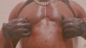 Big Chested Black Muscle Stepdad Tit and Cock Play