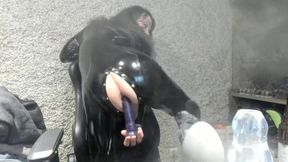 Sissy Latex Ass Destroyed by Bad Dragon Dildo Bottle Gush