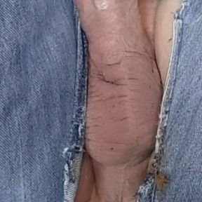 Ripped pants and vibrator. Throbing completion