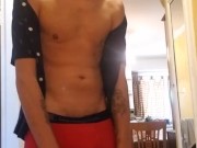 Johnholmesjunior has a nice horny solo jerk off while wife went to store
