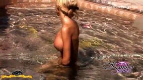 Sexy Shemale Skinny Dipping in the Pool with Her Cock Out