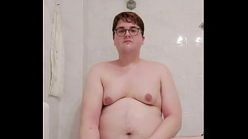 Gay fat boy sweats while jerking off