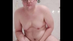 Gay fat boy sweats while jerking off