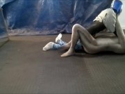 crocodile zentai struggles against masked dummy wrestler