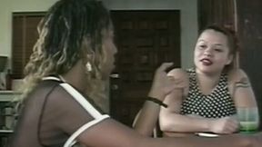 Two horny bitches sit at the bar and discuss something