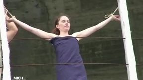 Bondage with tiny German girl in Public naked