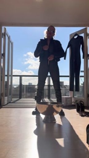 KatyTheMilf anal trained and pissing bowl in front of The Master🥰 in my catsuit, latex gloves mm