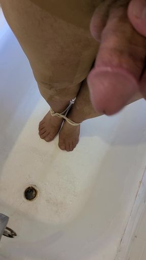 Pissing and Masturbating on Bound Nylon Feet