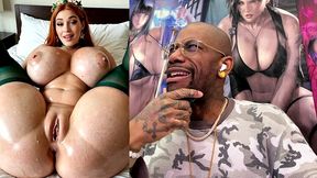 chonky big breast tight bald pussy queen is oiled up and ready for thicc creampie in her tight pussy, ai generated