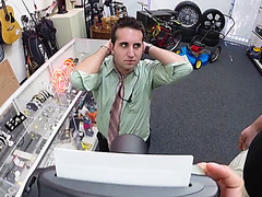 Hairy amateur thief catches stealing in the pawnshop and ends up getting hole fucked