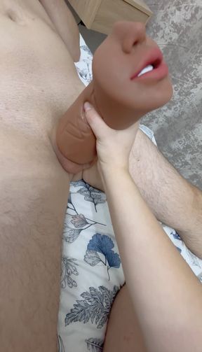 Came to visit a neighbor and fucked his virgin ass. Made him cum in a rubber pussy