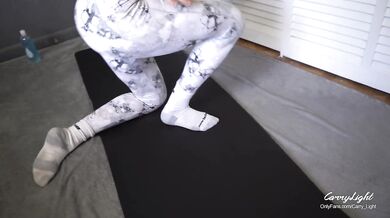 Step mom caught him stroking it then helped him pump his load fast right on her yoga shorts