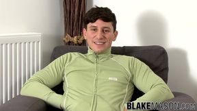 Gay latino Antonio Lece masturbating after interview