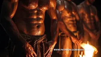 Muscular Men Suck and Fuck Bareback by a Fire