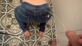 desperate pee in jeans next he pee on my ass