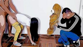 Fui a Llevarle un Peluche a mi Novia y la Encontre con su Amante Estaba Tan Exitada Que Se Dejo Follar en Frente de mi Como Una Puta Netorare Version Cartoon