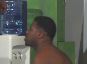Muscular black hunks jerking cocks till cumshot after anal sex