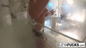 Leya Falcon takes a camera with her into the shower