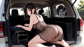 A enjoying climax in the back seat of the car