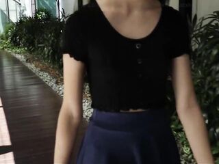 Mall Walkway - Black Crop Top & Blue Skater Skirt - Moriya Exhibit