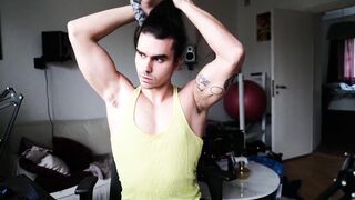 Watch the hottest Euro hunk with a big tattoo and a hot body take control of your camera and flash it in front of your live model